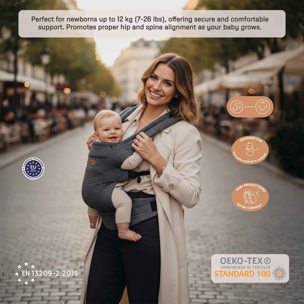 Neobreez ZAVII 2-in-1 Baby Carrier for Newborns To Toddler,Head Support,Extra Soft&Ergonomic,Detachable Privacy Hood&Saliva Cotton Bib,Lightweight Easily Adjustable Hip Infant Carrier,7-26lbs,3-12kg. - Adenzo Comfies