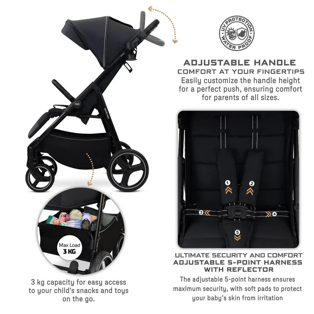 Neobreez TETRA Ultra - Compact Lightweight Travel All - Terrain Toddler Baby Stroller,Baby Trolley Pushchair Buggy W/Cup Holder,Waterproof UPF 50+ Canopy,0 - 4yrs, 22kg - Adenzo Comfies