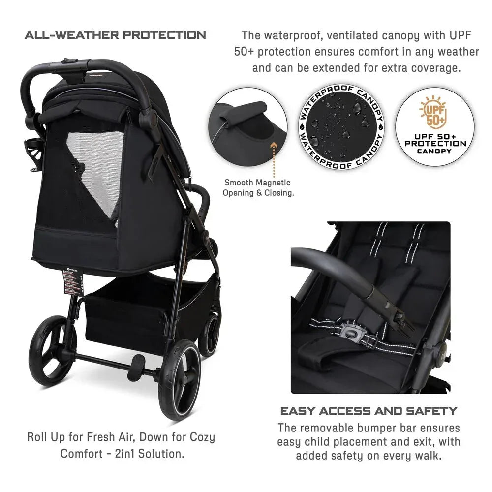 Neobreez TETRA Ultra - Compact Lightweight Travel All - Terrain Toddler Baby Stroller,Baby Trolley Pushchair Buggy W/Cup Holder,Waterproof UPF 50+ Canopy,0 - 4yrs, 22kg - Adenzo Comfies