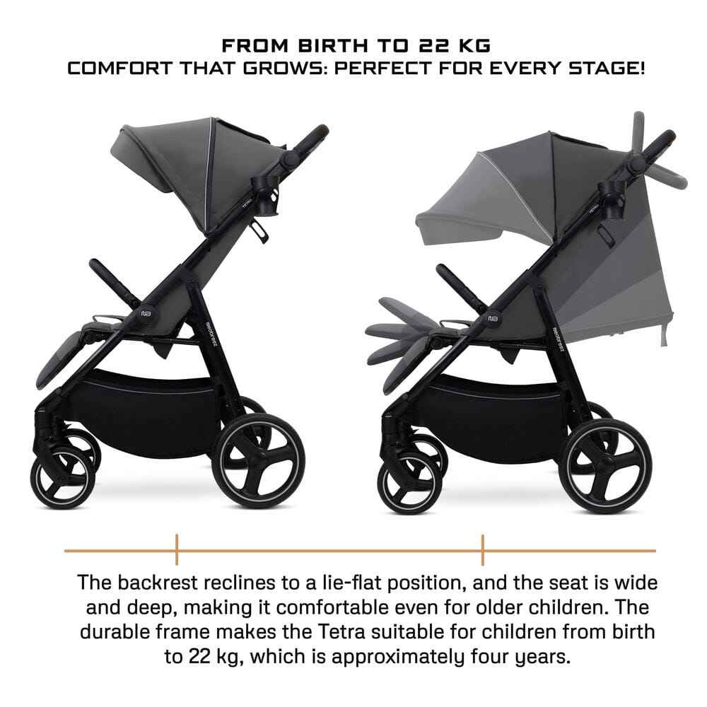 Neobreez TETRA Compact All-Terrain Baby Toddler Stroller, Pushchair Buggy,One Hand Fold Deep&Wide Seat,UV&Waterproof Canopy, Bag,Phone&Cup Holder&Toy Strap,LED lights,0-4yrs,22kg.