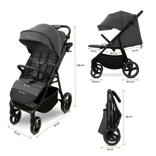 Neobreez TETRA Compact All-Terrain Baby Toddler Stroller, Pushchair Buggy,One Hand Fold Deep&Wide Seat,UV&Waterproof Canopy, Bag,Phone&Cup Holder&Toy Strap,LED lights,0-4yrs,22kg.