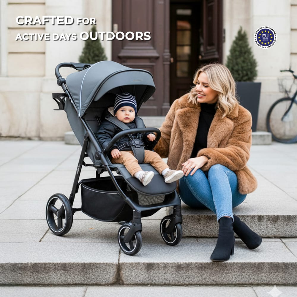 Neobreez TETRA Compact All-Terrain Baby Toddler Stroller, Pushchair Buggy,One Hand Fold Deep&Wide Seat,UV&Waterproof Canopy, Bag,Phone&Cup Holder&Toy Strap,LED lights,0-4yrs,22kg.