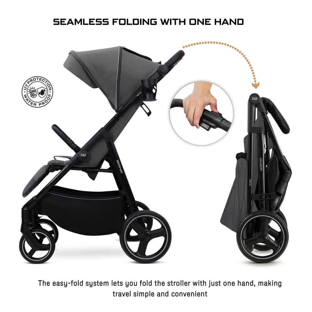 Neobreez TETRA Compact All-Terrain Baby Toddler Stroller, Pushchair Buggy,One Hand Fold Deep&Wide Seat,UV&Waterproof Canopy, Bag,Phone&Cup Holder&Toy Strap,LED lights,0-4yrs,22kg.
