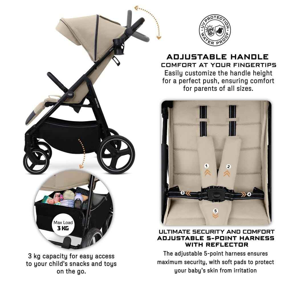 Neobreez TETRA Compact All-Terrain Baby Toddler Stroller, Pushchair Buggy,One Hand Fold Deep&Wide Seat,UV&Waterproof Canopy, Bag,Phone&Cup Holder&Toy Strap,LED lights,0-4yrs,22kg.