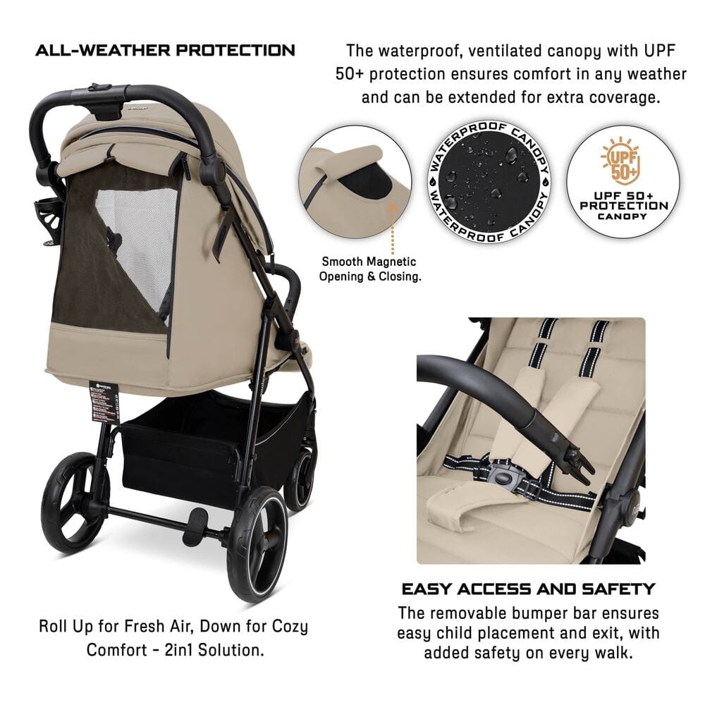 Neobreez TETRA Compact All-Terrain Baby Toddler Stroller, Pushchair Buggy,One Hand Fold Deep&Wide Seat,UV&Waterproof Canopy, Bag,Phone&Cup Holder&Toy Strap,LED lights,0-4yrs,22kg.
