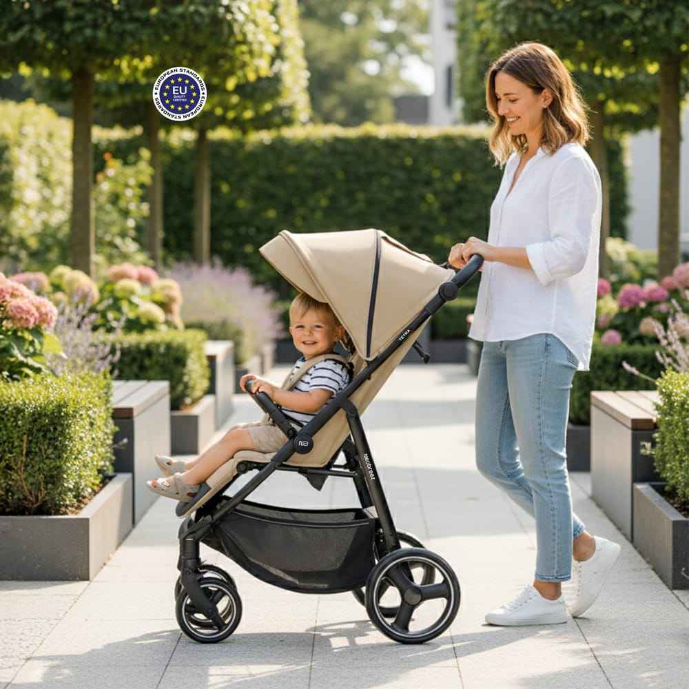 Neobreez TETRA Compact All-Terrain Baby Toddler Stroller, Pushchair Buggy,One Hand Fold Deep&Wide Seat,UV&Waterproof Canopy, Bag,Phone&Cup Holder&Toy Strap,LED lights,0-4yrs,22kg.