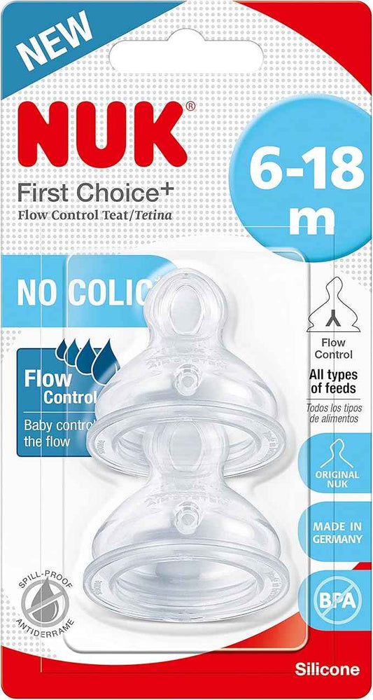 NUK First Choice+ Teats – 6–18 Months, Flow Control, Anti‑Colic, BPA‑Free, 2 Count - Adenzo Comfies