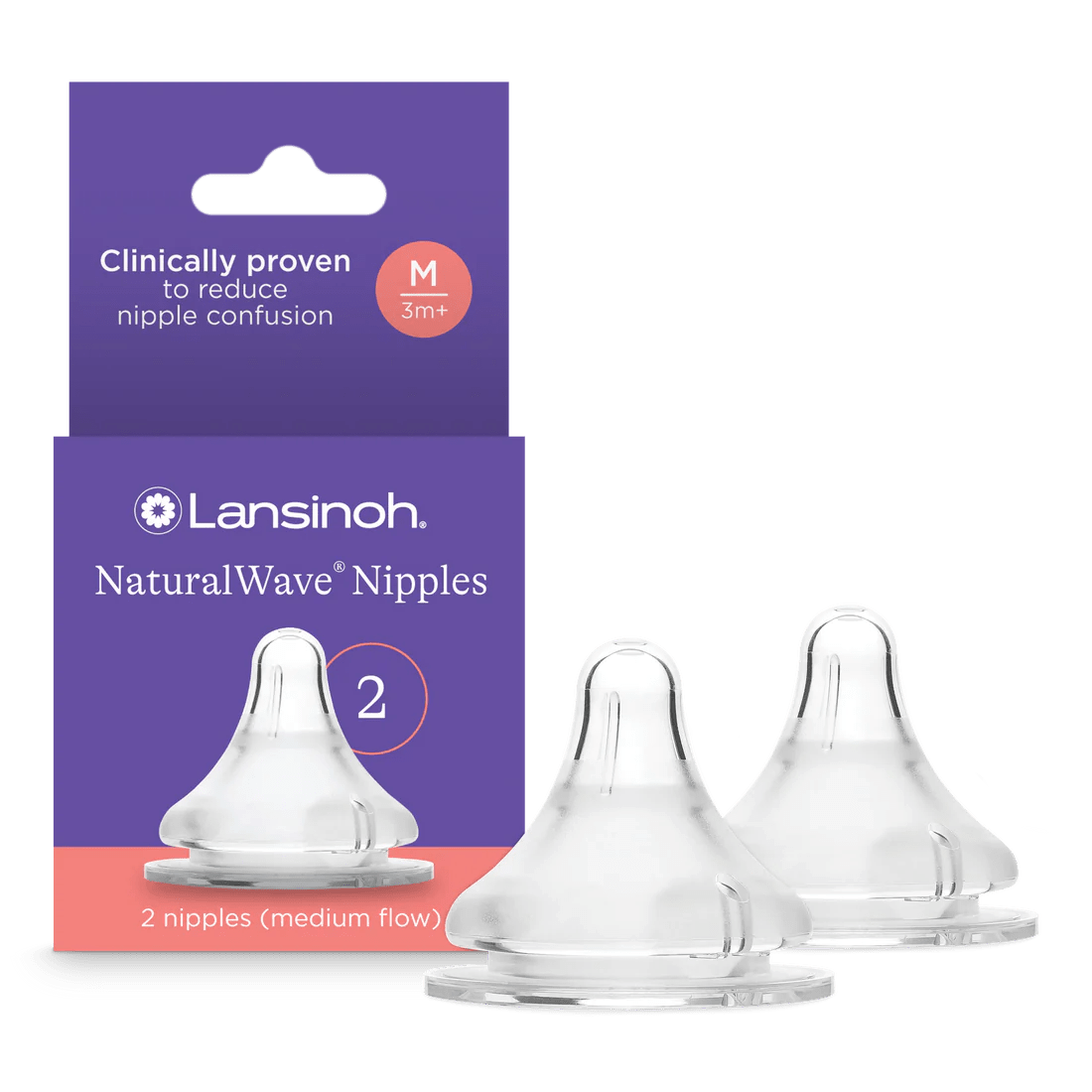 Lansinoh NaturalWave Baby Bottle Teats - 2 Pack - Anti-Colic Air Vent - BPA & BPS-Free - Clinically Proven to Reduce Nipple Confusion - Compatible with Lansinoh Bottles - Adenzo Comfies