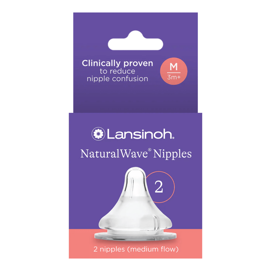 Lansinoh NaturalWave Baby Bottle Teats - 2 Pack - Anti-Colic Air Vent - BPA & BPS-Free - Clinically Proven to Reduce Nipple Confusion - Compatible with Lansinoh Bottles - Adenzo Comfies