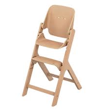 Maxi-Cosi Nesta Highchair in its natural wood finish, a stylish, adjustable wooden highchair designed to grow with a child from newborn to adult