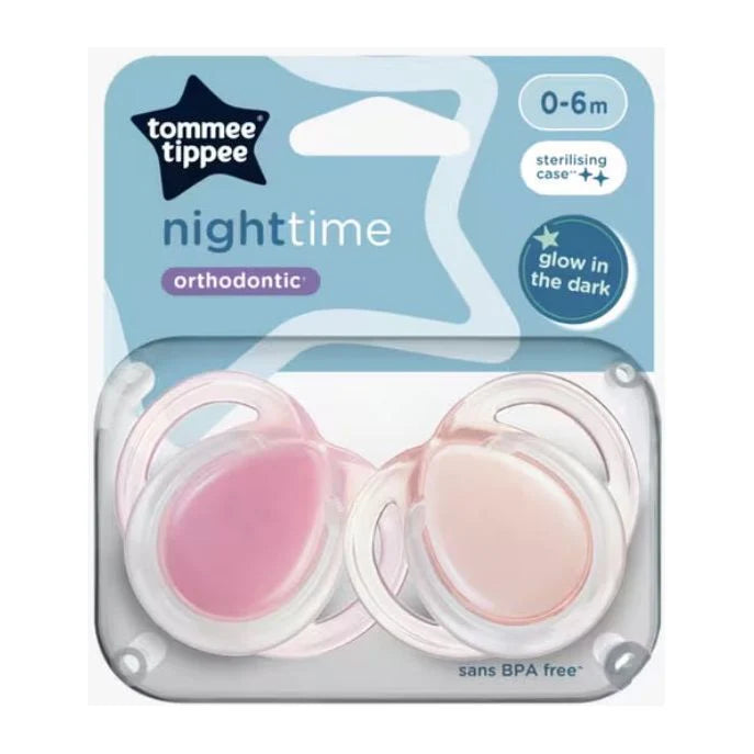 Tommee Tippee Night Time Soothers, 0–6m, 2 Pack, Glow in the Dark, BPA‑Free, Hygienic