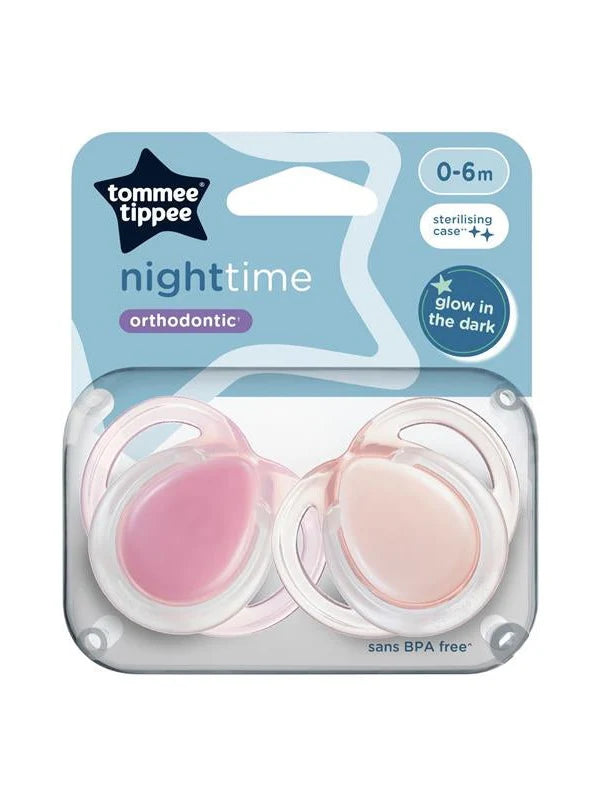 Tommee Tippee Night Time Soothers, 0–6m, 2 Pack, Glow in the Dark, BPA‑Free, Hygienic