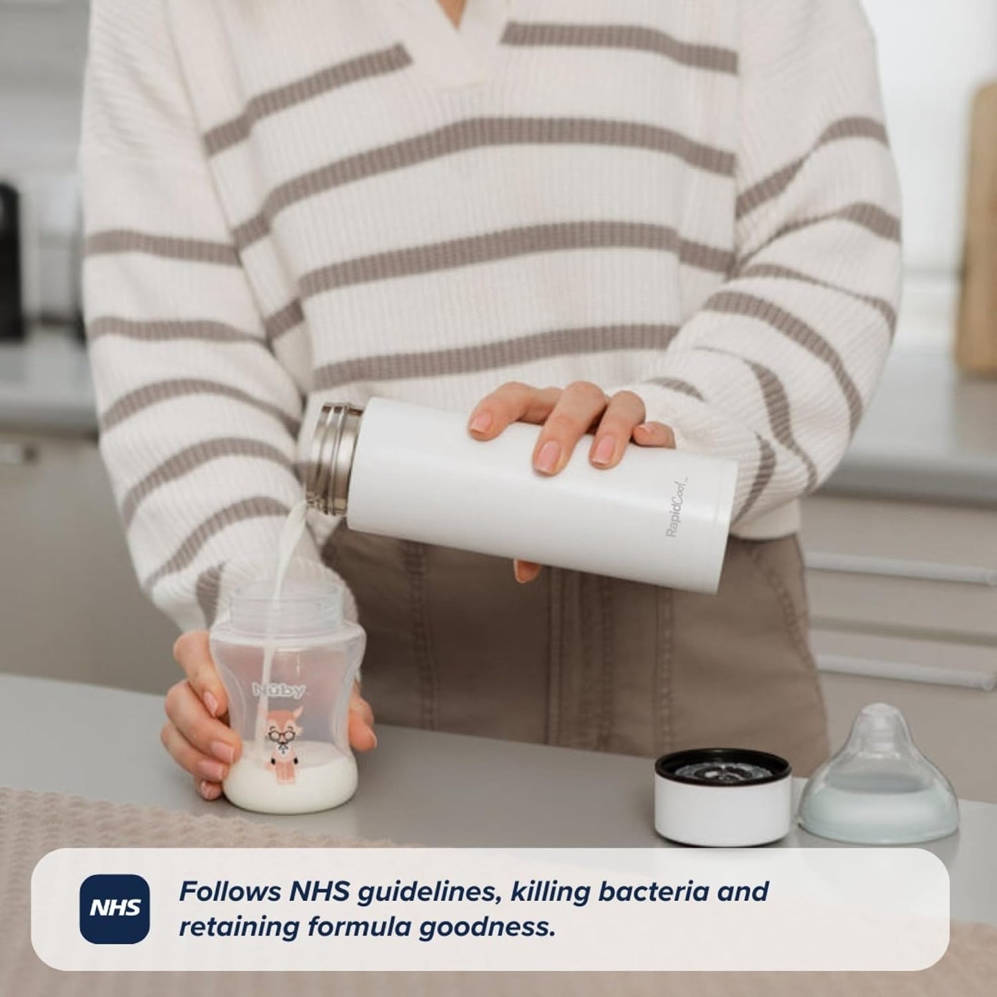 Nuby RapidCool Portable Baby Bottle Maker - with Milk Powder Dispenser and Digital Lid - Ideal for Travel Bottles and Night Feeds . - Adenzo Comfies