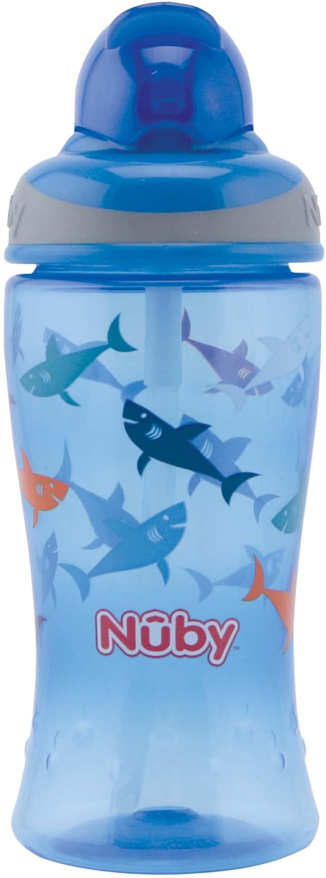 Nûby Flip-It Straw Cup for Children, Drinking Bottle with Straw for Toddlers, BPA-Free, Blue, 360 ml, 12+ Months