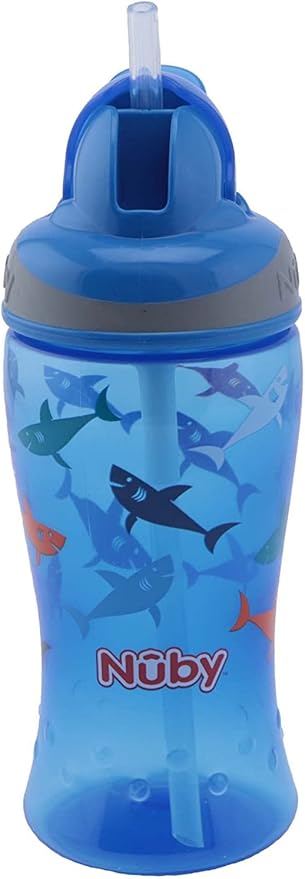 Nûby Flip-It Straw Cup for Children, Drinking Bottle with Straw for Toddlers, BPA-Free, Blue, 360 ml, 12+ Months