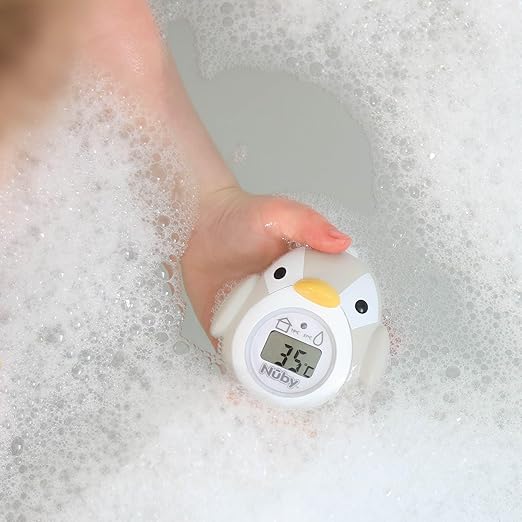 Nuby Penguin Baby Bath Thermometer - Digital Thermometer with Easy to Read Screen | BPA Free | Suitable from Birth (Grey)