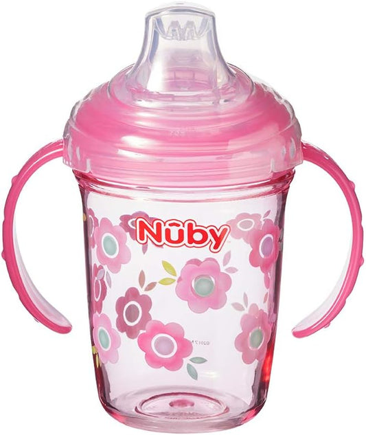 Nuby Tritan Grip N Sip Sippy Cup, 240 ml Beaker for 4 Months +, Flowers, Pink