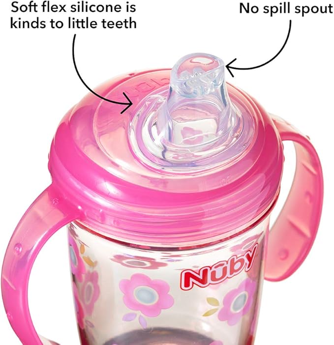 Nuby Tritan Grip N Sip Sippy Cup, 240 ml Beaker for 4 Months +, Flowers, Pink