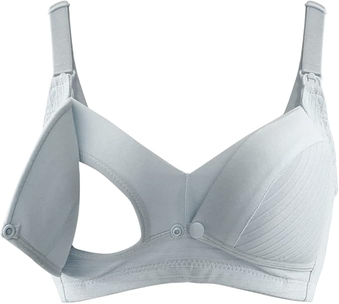 OKUS Comfy Cotton Maternity & Nursing Bra - Cups with Front Flap Closure Easy Breastfeeding - Clip Down Nursing Feeding Bra - Adjustable Non Slip Sholder Straps - Soft Cup Bra