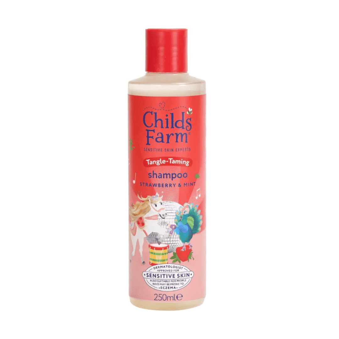 Childs Farm Tangle Taming Shampoo, Straight or Wavy Hair, Gentle and Tear Free, Strawberry and Mint, Kids, Baby, 250ml - Adenzo Comfies