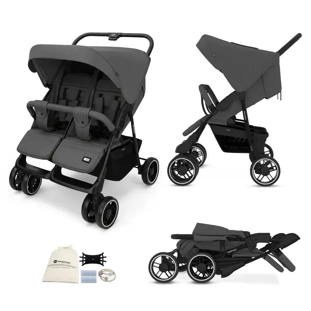 Neobreez DUADX Sibling/Twin/Double Side by Side Baby Toddler Stroller,Compact Baby Trolley Pushchair,Waterproof UPF 50+ Canopy,0 - 3yrs, up to 30kg - Adenzo Comfies