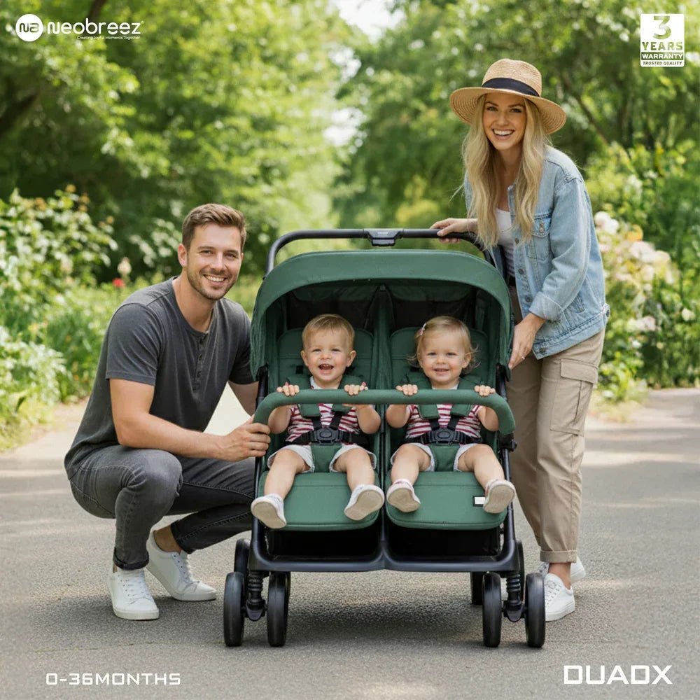 Neobreez DUADX Sibling/Twin/Double Side by Side Baby Toddler Stroller,Compact Baby Trolley Pushchair,Waterproof UPF 50+ Canopy,0 - 3yrs, up to 30kg - Adenzo Comfies