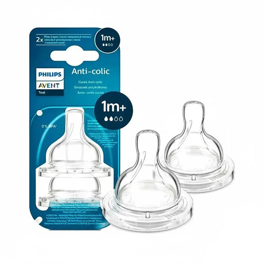Philips Avent Anti - Colic Nipple | 1m+ Flow | Newborn Baby Bottle Teat | BPA Free | Pack of 2 | Suitable for All Philips Avent Anti - Colic Classic Feeding Bottles | SCY762/02 - Adenzo Comfies