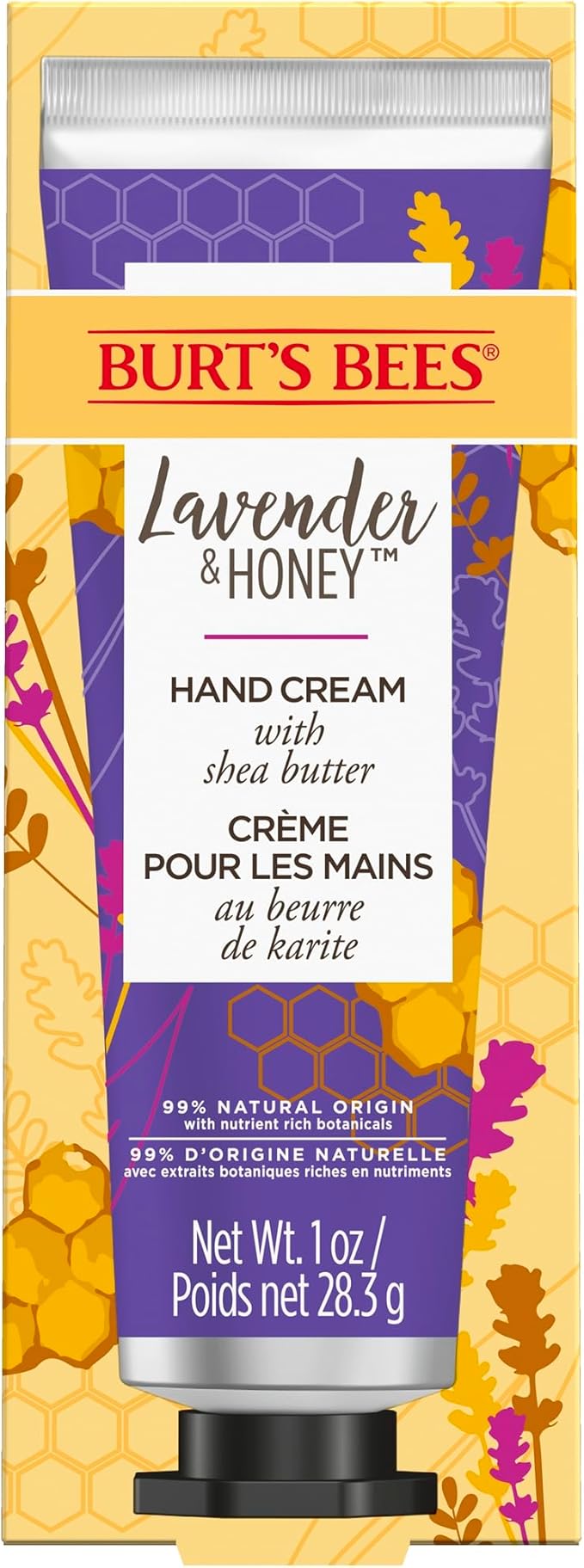 Burt’s Bees Hand Cream for Very Dry Hands, Lavender & Honey, Hand Moisturiser With Shea Butter, 28.3g, Packaging May Vary