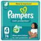 Pampers Baby Dry Rash Protection Taped Diapers, 3 - Layer Leak Protection, Giant Pack - Size 4 - 9 - 14 kg - 74 Pcs - Adenzo Comfies