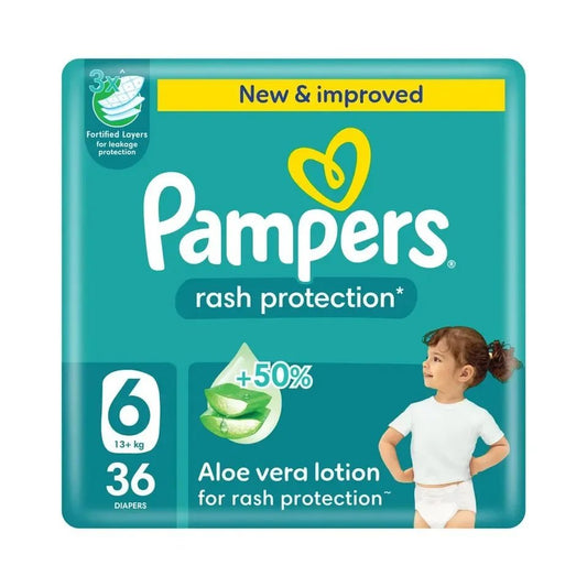 Pampers Rash Protection Taped Diapers with +50% Aloe Vera Lotion – Leak Proof, 3X Absorption, Secure Fit Baby Nappies - Adenzo Comfies