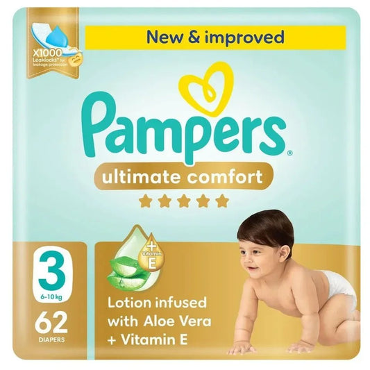 Pampers Premium Care Ultimate Comfort Taped Diapers Size 3 – Aloe Vera & Vitamin E, 1000 Leak Locks, Double Leak Guards - Adenzo Comfies