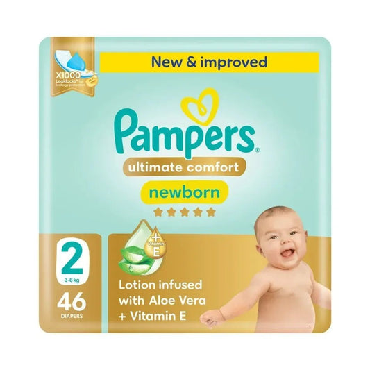 Pampers Premium Care Ultimate Comfort Taped Diapers Size 2 – Aloe Vera & Vitamin E, 1000 Leak Locks, Double Leak Guards - Adenzo Comfies
