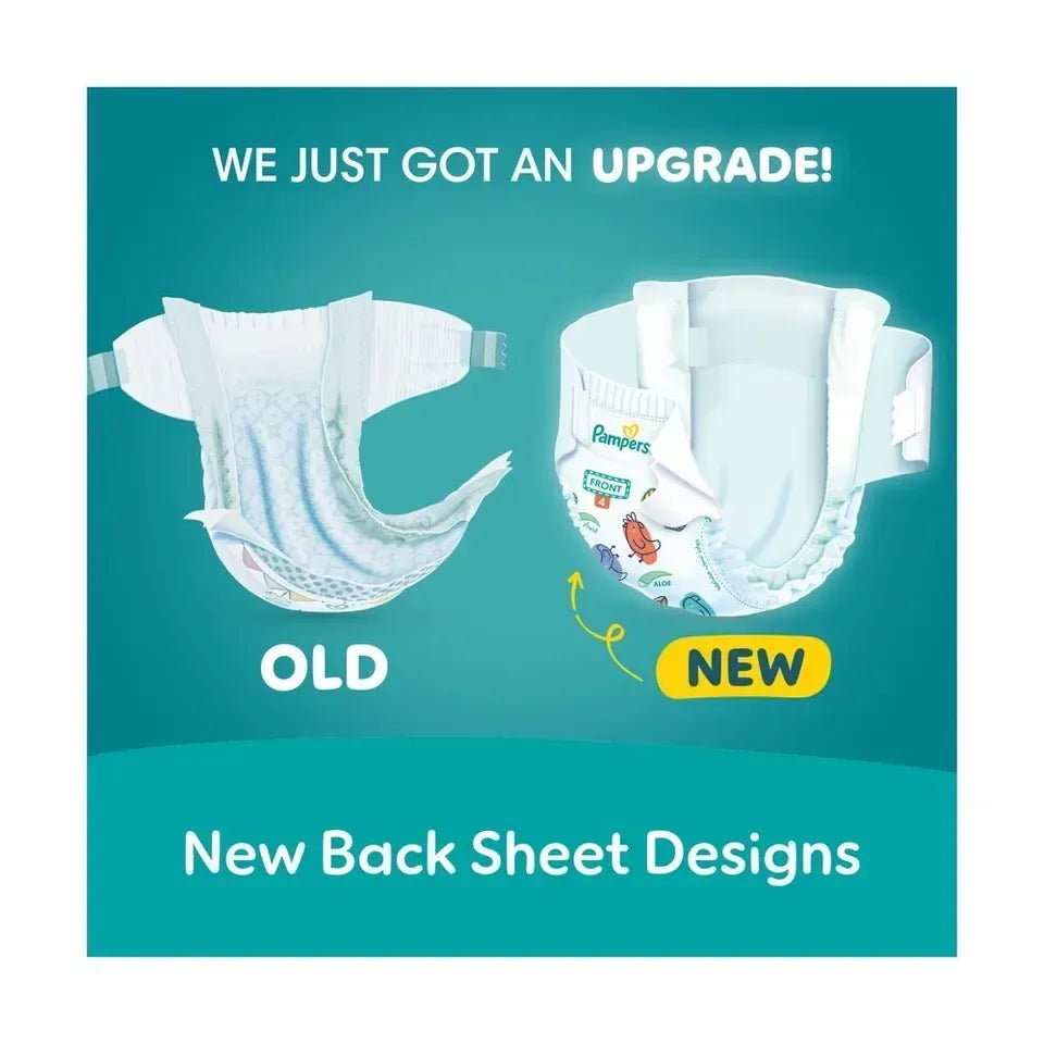 Pampers Rash Protection Taped Diapers Size 4 (9–14kg) – +50% Aloe Vera Lotion, 3X Layers, Leak Protection - Adenzo Comfies
