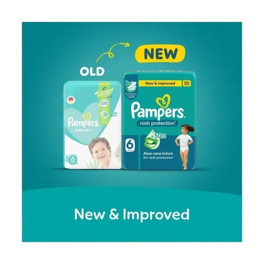 Pampers Rash Protection Taped Diapers with Aloe Vera Lotion – 3X Leak Protection & Comfortable Baby - Adenzo Comfies