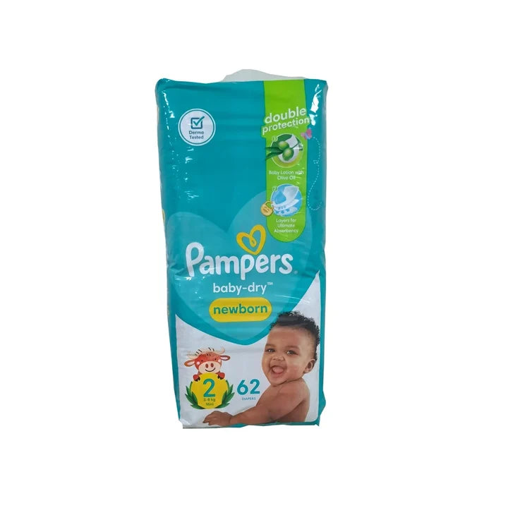 Pampers Baby-Dry Baby Diapers Size 2 3-8 kg 62 count, Up to 12 Hours Dry and Double Barrier Anti-Leak