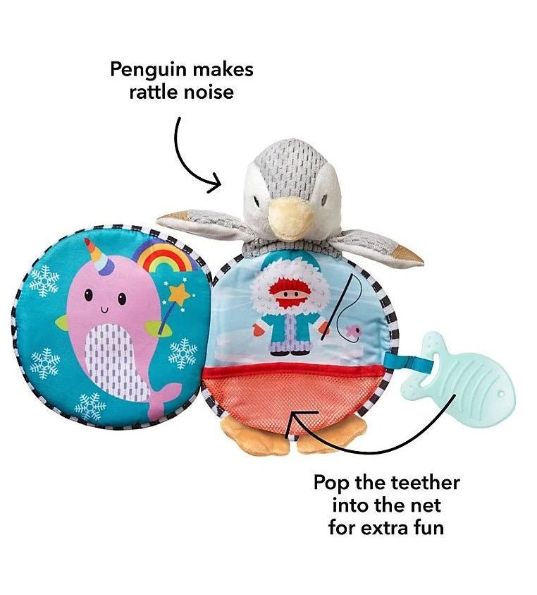 Penguin Soft Touch Baby Book – Interactive Crinkle & Peek - a - Boo Story Book with Mirror, Teether - Friendly, 0+ Months - Adenzo Comfies