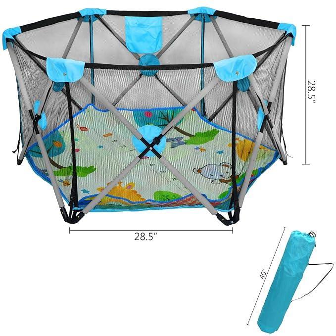 Cool baby - Hexagon Safety Playpen Portable Foldable Mesh Playard Infants Baby Toodler Animals Fence w/Travel Bag Nursery Furniture For Indoor Outdoor - Dark Blue/red - Adenzo Comfies