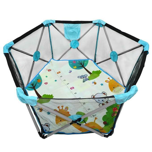 Cool baby - Hexagon Safety Playpen Portable Foldable Mesh Playard Infants Baby Toodler Animals Fence w/Travel Bag Nursery Furniture For Indoor Outdoor - Dark Blue/red - Adenzo Comfies