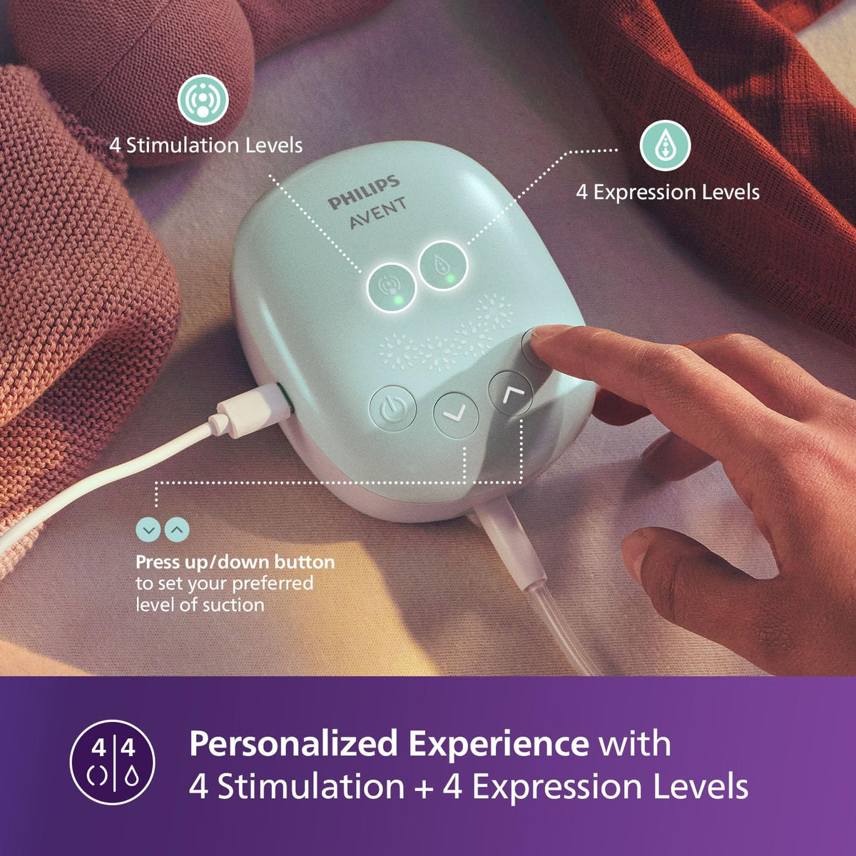 Philips Avent Electric Breast Pump | No.1 Brand Recommended by Moms Worldwide | Personalised Experience with 4 Expression & 4 Stimulation settings | Soft adaptive Silicon Cushion | Portable | SCF323/11 - Adenzo Comfies