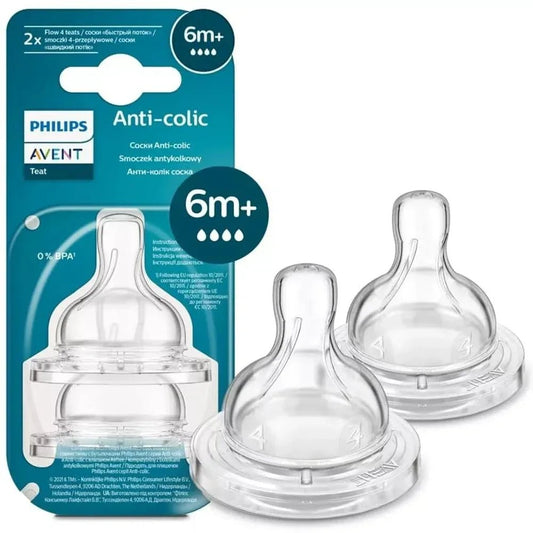 Philips Avent Anti - Colic Nipple | 6m+ Flow | Newborn Baby Bottle Teat | BPA Free | Pack of 2 | Suitable for All Philips Avent Anti - Colic Classic Feeding Bottles | SCY764/02 - Adenzo Comfies