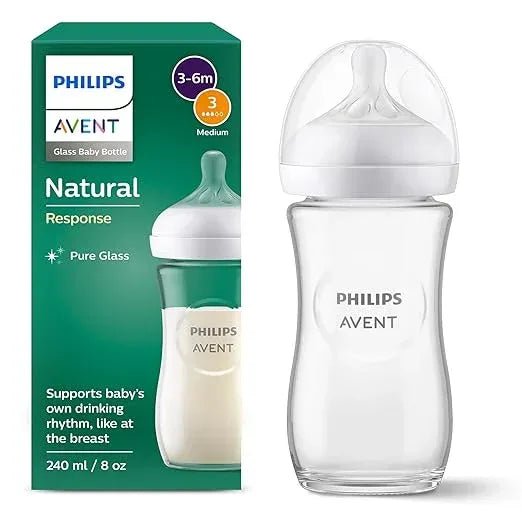 Philips Avent Babyflasche Natural Response aus Glas - 120 ml/240ml Babyflasche, BPA - frei für neugeborene Babys ab 0 Monaten (Modell SCY930/01 and SCY933/01 ) - Adenzo Comfies