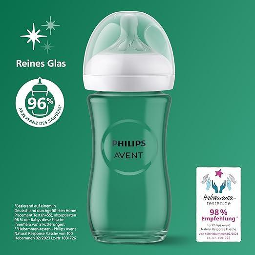 Philips Avent Babyflasche Natural Response aus Glas - 120 ml/240ml Babyflasche, BPA - frei für neugeborene Babys ab 0 Monaten (Modell SCY930/01 and SCY933/01 ) - Adenzo Comfies