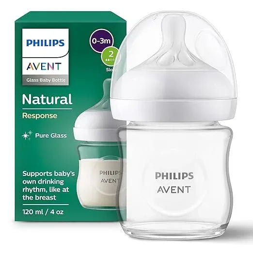 Philips Avent Babyflasche Natural Response aus Glas - 120 ml/240ml Babyflasche, BPA - frei für neugeborene Babys ab 0 Monaten (Modell SCY930/01 and SCY933/01 ) - Adenzo Comfies