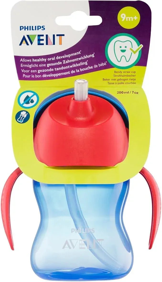 Philips Avent Bendy Straw Cup with Handles, 200ml, SCF796/00, Purple/Green or Red/Blue - Adenzo Comfies