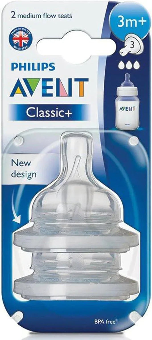 Philips AVENT SCF633/27 Classic Baby Bottle Teat, Medium Flow, 3 Holes, Suitable from 3 Months+, BPA - Free Silicone, Pack of 2 - Adenzo Comfies