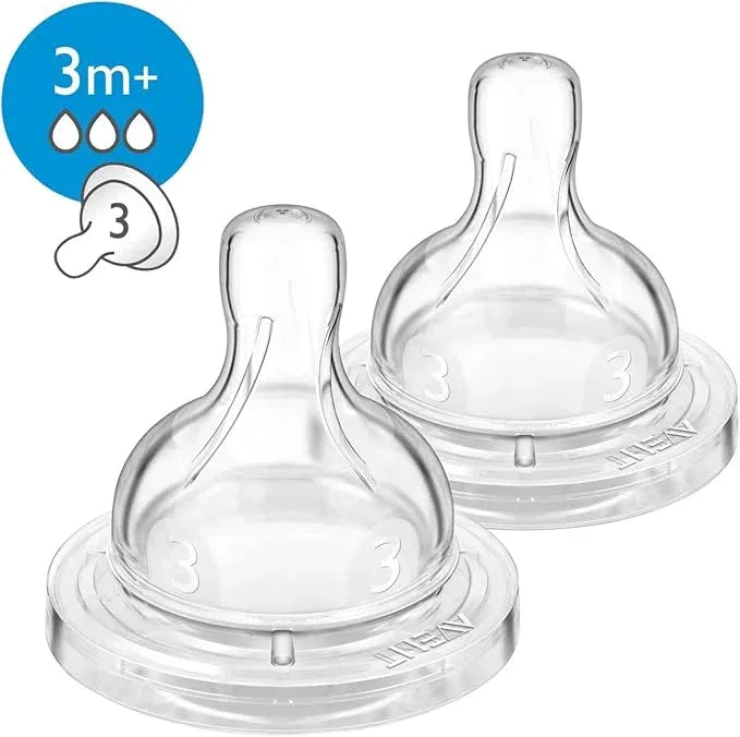Philips AVENT SCF633/27 Classic Baby Bottle Teat, Medium Flow, 3 Holes, Suitable from 3 Months+, BPA - Free Silicone, Pack of 2 - Adenzo Comfies