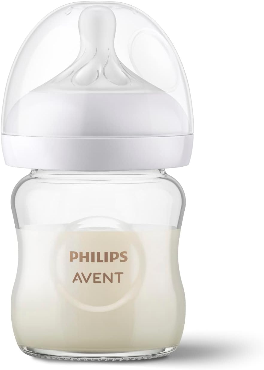 Philips Avent Natural Glass Baby Bottles with Natural Response Nipples (Slow Flow, Flow 2), 4oz, 3-pack