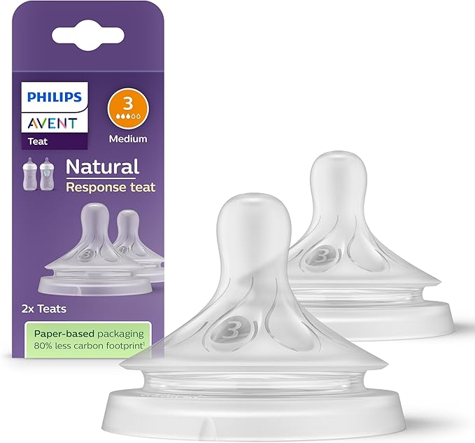 Philips Avent Natural Response Bottle Teat - 2 x Baby Bottle Flow level 1-6 Teats from Newborn Babies, 1+ Months to 6 months, BPA Free