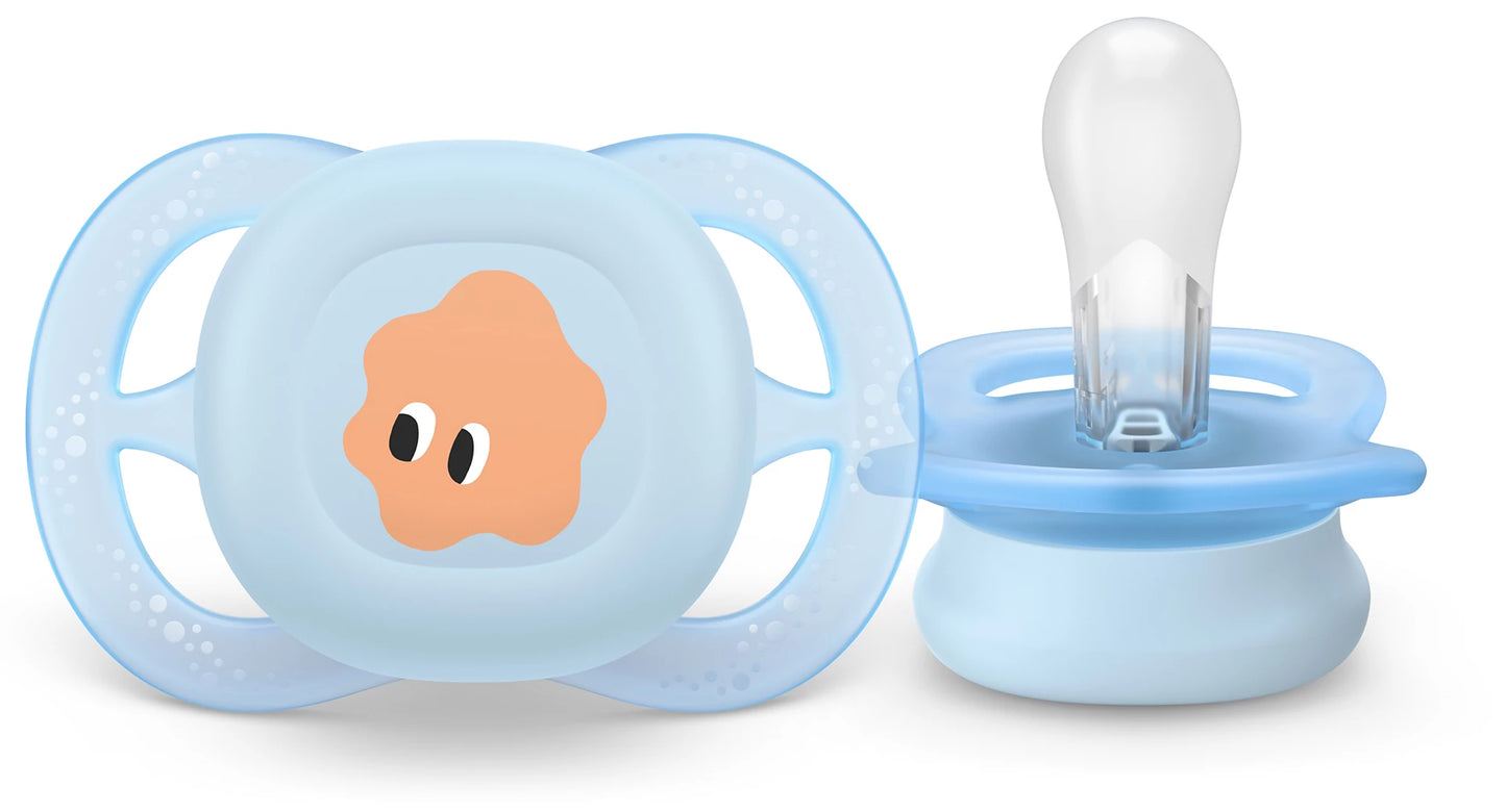 Philips AVENT SCF075/06 Ultra Soft Soother, Orthodontic Pacifier for Babies, Comfortable Silicone Nipple, BPA-Free, Suitable 0–2 Months, Pack of 2