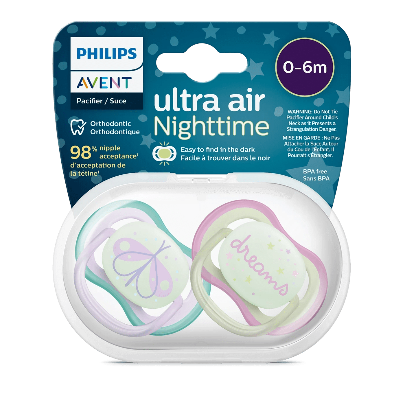Philips Avent Ultra Air Nighttime Pacifier SCF376/19 – Glow‑in‑the‑Dark Handle (0–6m) - Adenzo Comfies